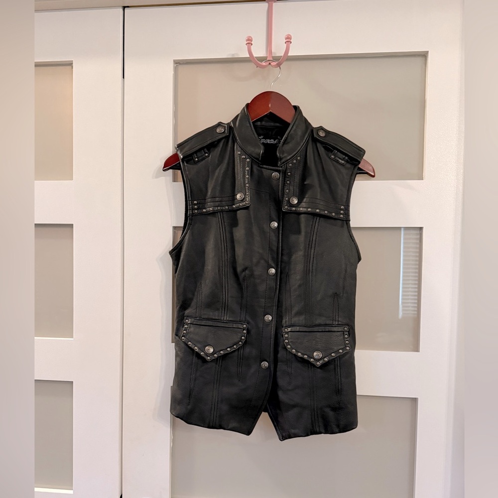 PSYLO studded leather vest. Size M
